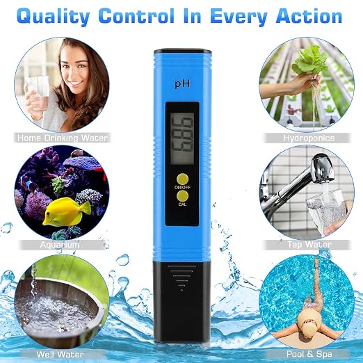 PH Meter for Water Hydroponics Digital PH Tester Pen 0.01 High Accuracy Pocket Size with 0-14 PH Measurement Range for Household Drinking, Pool and Aquarium (1, Blue, Normal)