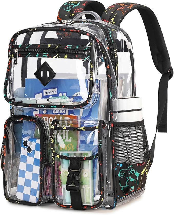 PIG PIG GIRL Clear Backpack for School,Heavy Duty PVC Transparent Bookbag for Girls Stadium Approved See Through Backpack