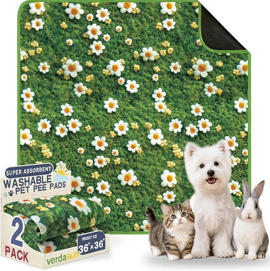 Washable Pee Pads for Dogs, Reusable Puppy Potty Training Pads, Ultra-Absorbent Thick Waterproof Leak-Proof Non-Slip Pads & Mat for Crate, Playpen, Floor, Whelping & Housebreaking , 2 Pack 36"x36"