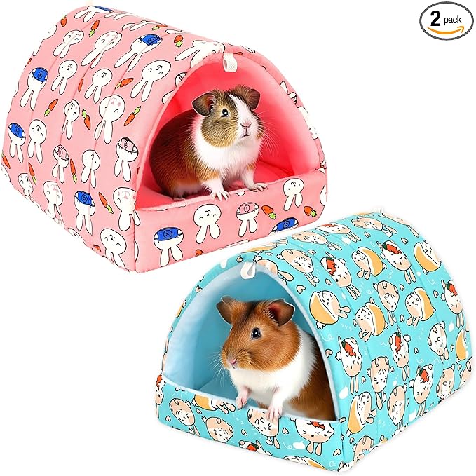 UPINS 2 Pack Guinea Pig Bed, Guinea Pig Hideout Washable Small Animal House Cage Accessories for Dwarf Rabbits Chinchillas Hamsters Hedgehogs Ferrets Bearded Dragons and Rats