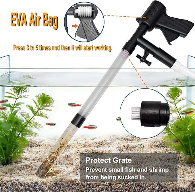 Carefree Fish Aquarium Gravel Cleaner 15~30In with 6Ft Water Hose Fish Tank Water Changer Sand Vacuum with Skimmer Net and Long Handle Sponge Brush Algae Scraper