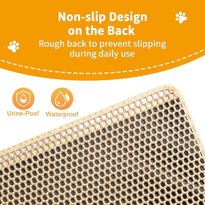 Cat Litter Mats Litter Trapping Mat,Cat Litter Box Mat for Floor 32"x22", 2 Layer Llitterbox Mat,Litter Rug Catcher,Waterproof Urine Proof, Clean Easily, Collapsable, Medium