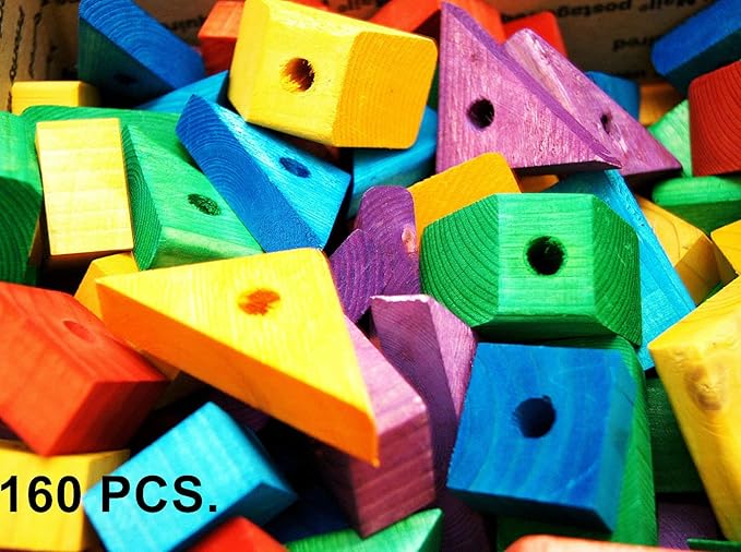 160 Colored Wooden Blocks for Bird Parrot Toy Supply for Macaw African Grey Amazons
