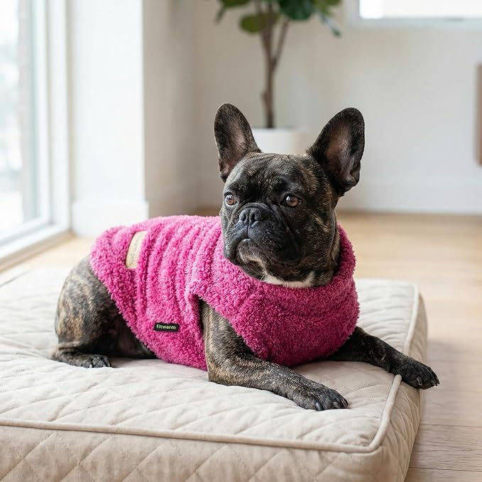 Fitwarm 2 Pack Striped Fleece Dog Sweater, Warm Winter Dog Clothes for Small Dogs Girl, Fuzzy Turtleneck Pet Outfit, Doggy Pullover Jumper, Rose Pink, White, Light Pink, XL