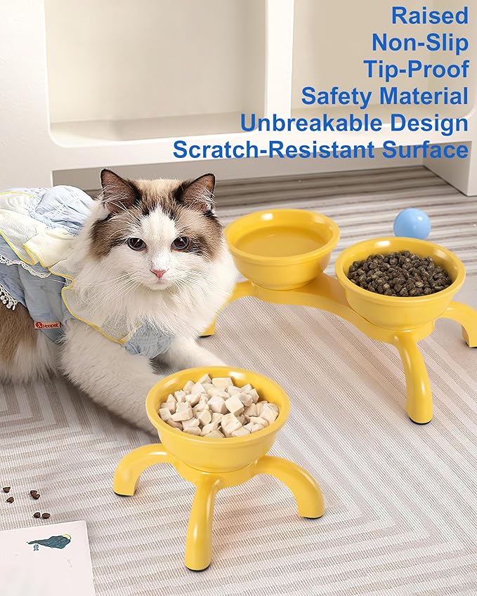 Raised Cat Bowls for Indoor Cats - Whisker Friendly Cat Food Bowl, 5.1" Wide Melamine Stand Elevated Cats Feeding Bowl, Detachable Raise Kittens Bowls, Non-Toxic, Dishwasher Safe