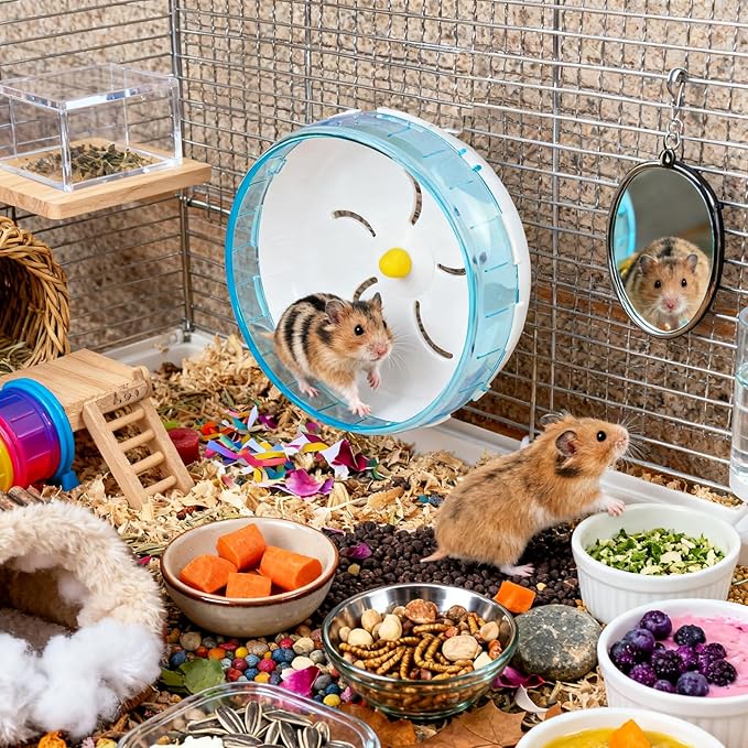 4.7 in Silent Hamster Wheel, Jogging Exercise Hamster Accessories for Cages, Dwarf Hamsters Toys for Golden Silk Shih Tzu Bear to Kill Time and Release Stress (Blue, 17.5cm)