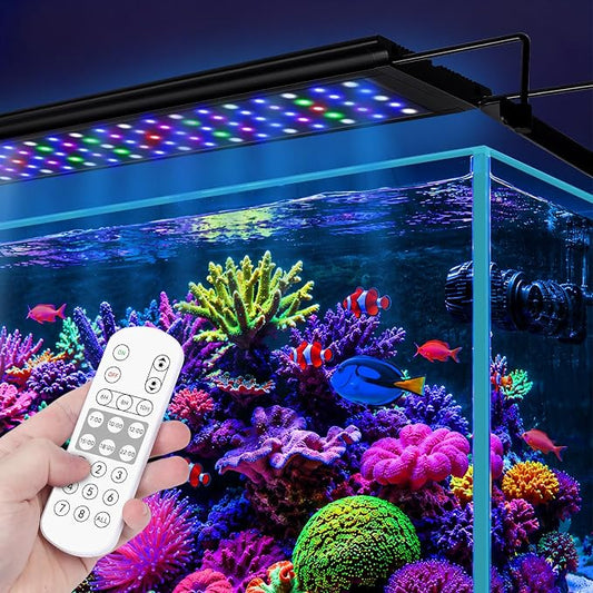 48W LED Saltwater Aquarium Light, Marine Reef Lights for Corals with White, Blue, Cyan, UV Violet LEDs Dimmer 7/24 Timer for SPS/LPS/Mixed/FOT 24-30 Inch Fish Tanks