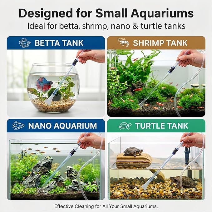 Aquarium Siphon Vacuum,Manual Water Changer Gravel Cleaner | with Duckbill Nozzle and Filter Head,Suitable for 5-10 Gallon Fish Tanks,Betta, Shrimp, Nano and Turtle Tanks