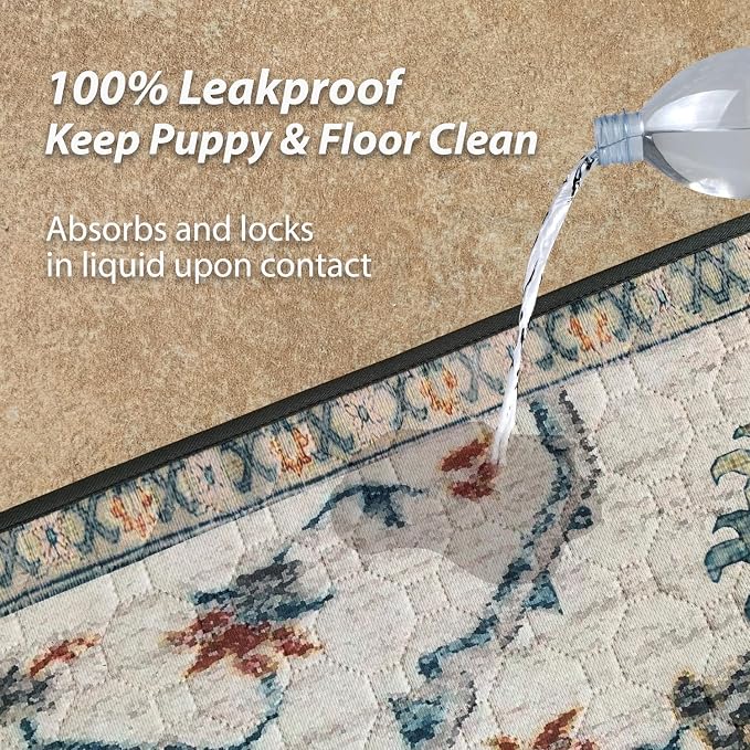 nunubaby Washable Pee Pads for Dogs, Stylish, Non-Slip and Leak-Proof Pee Pads. Reusable Potty Pads for Dogs for Crates and Floors.(Beige/Floral, 24" x36" )