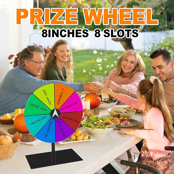 Leoenir Prize Wheel 8-Inch Dry Erase Spinning Wheel – All-Metal Tabletop Roulette Wheel for Party, Birthday, Wedding, Christmas, New Year, Graduation, and Carnival Games