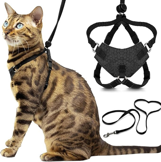 Houdini™ Escape Proof Kitten Harness and Leash Set by OutdoorBengal – Black, Small Cat Harness for Walking
