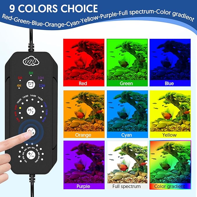 QZQ LED Aquarium Light, 16W Fish Tank Light with 24/7 Lighting Mode, Timer, DIY Mode, Adjustable Brightness, Full Spectrum Aquarium Plant Light with Extendable Brackets for 10-16 Inch Fish Tank