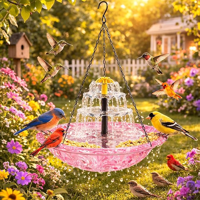 Solar Cascade Hanging Bird Bath Fountain, 2026 New Outdoor Hanging Bird Bath with Solar Fountain, Large Humming Birds Baths Fountains, with Solars Pump & Glass Bowl, for Outdoor, Gardens (#6)