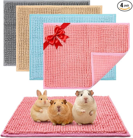 Guinea Pig Cage Liner, 4 PCS Washable Fleece Bedding Pad, Reusable Pee Pad Mat for Small Animals, Reusable Bunny Rabbit Cage Liner Hamster Chinchilla Cage Accessories 16x12 Inch