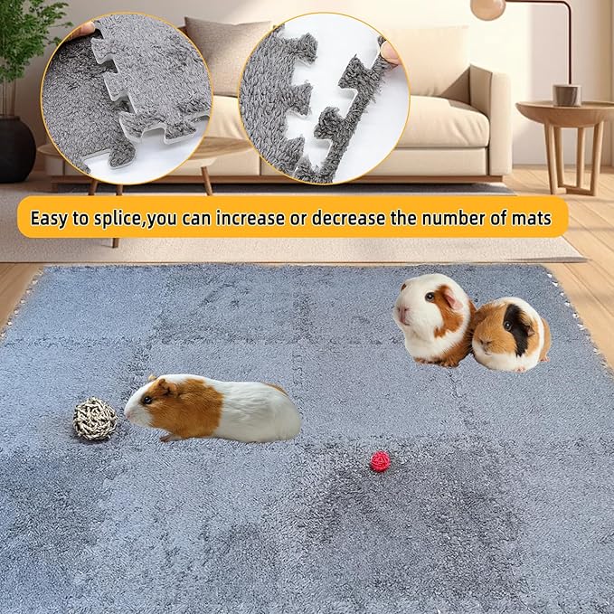 BNOSDM 12Pcs Guinea Pig Plush Pads, Reusable Rabbit Sleeping Floor Mats with Edging, Washable Guinea Pig Fleece Cage Liners, Soft Warm Bunny Bedding, Cage Pad for Small Animals (11.8", Gray)