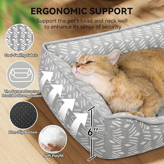 Zerbuger Rectangle Cat Dog Bed for Large Medium Small Pets Indoor Outdoor Machine Washable Sleeping Sofa Non-Slip Bottom Soft Puppy Bed Durable Orthopedic Calming Pet Cuddler (Small, Grey Pattern)