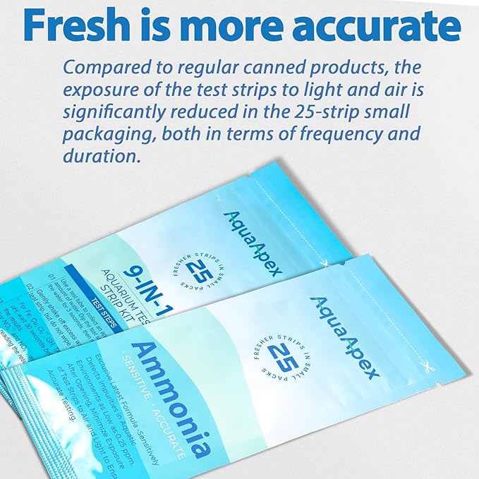 10-in-1 Ammonia Test Kit Aquarium (100 Strips): 50 Multi-Test + 50 Ammonia | Aquarium Test Strips for Freshwater & Saltwater. for Fish Tanks, Aquariums & Pond Water Test kit. Test Nitrate, pH & More