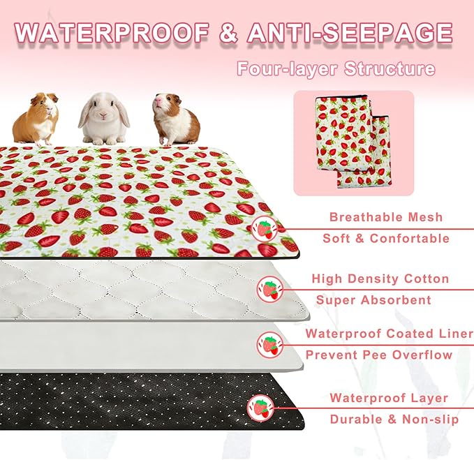 2 Pack Guinea Pig Cage Liners, Waterproof Reusable Guinea Pig Cage Liners,Waterproof Super Absorbent Pee Pads for Small Animals,36x60 inch 2pack