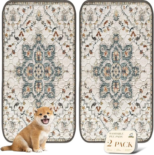 nunubaby Washable Pee Pads for Dogs, Stylish, Non-Slip and Leak-Proof Pee Pads. Reusable Potty Pads for Dogs for Crates and Floors.(Beige/Floral, 24" x48" )