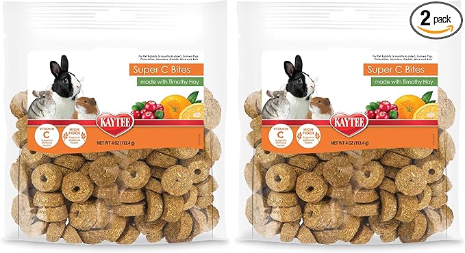 Kaytee Super C Bites Treat for Pet Guinea Pigs, Adult Rabbits, Chinchillas, and Other Small Animals, Cranberry and Orange, 4 oz (Pack of 2)