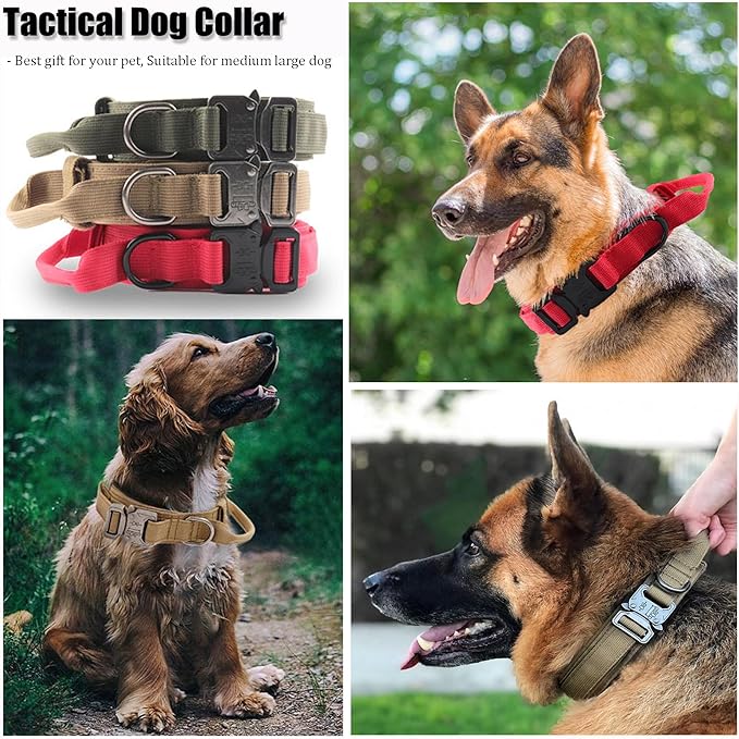 Tactical Dog Collar, Adjustable Military Training Nylon Dog Collar with Control Handle and Heavy Quick-Release Metal Buckle for Small Medium Large Dogs, Emerald Green XXL