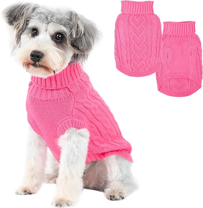 Dog Sweaters Small Dog Clothes for Winter Solid Knitted Puppy Sweater Warm Pet Cat Sweater Doggy Pullover Outfit with Heart-Shape Design(Dark Pink, Medium)