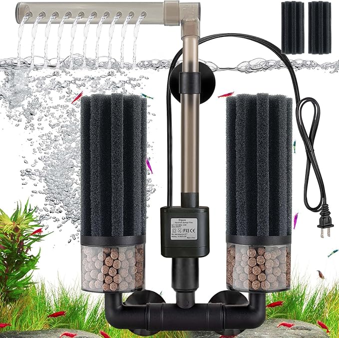 Electric Sponge Filter for Aquarium, Ultra Quiet Submersible Power Filter with Bio Media, Gentle Filtration for Shrimp, Betta,Nano and Fry Tanks