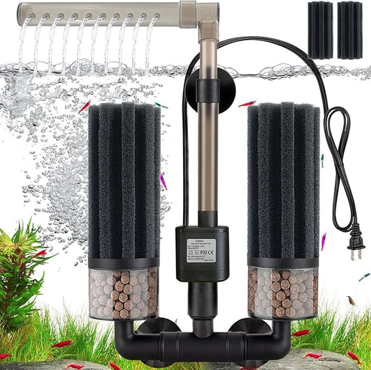 Electric Sponge Filter for Aquarium, Ultra Quiet Submersible Power Filter with Bio Media, Gentle Filtration for Shrimp, Betta,Nano and Fry Tanks