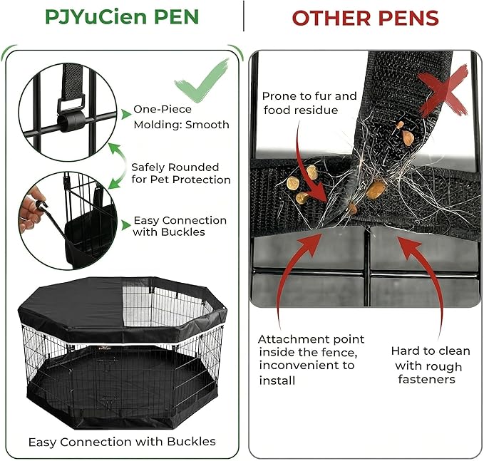 PJYuCien Dog Playpen with Top Cover and Bottom Pad - Metal Foldable Exercise Pen, 8 Panels 30" H x 24" W Indoor Outdoor Pet Fence Puppy Crate Kennel, Black