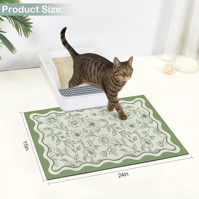 Glittme Premium Cat Litter Mat 24"x15" - Non-Slip & Waterproof Litter Trapping Mat for Litter Boxes - Soft Mesh Kitty Sand Catcher Pad Easy to Clean & Washable Floor Protector