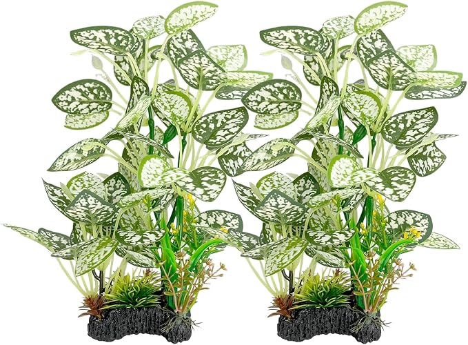 Silk Aquarium Plants 9.8in 2-Pack | Soft fish-safe durable fade-resistant for fresh/salt weighted base flexible