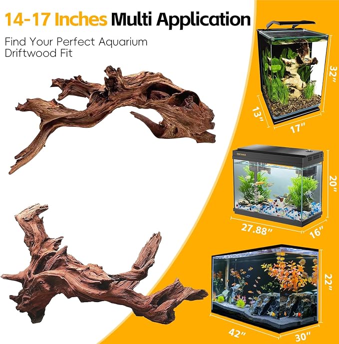 EFFIELER Natural Driftwood for Aquarium Decor – Unique Size Real Wood Branches for Fish Tank, Reptile Habitat, Terrarium, Hermit Crab, Shrimp Tank,Safe for Aquatic Pets (13-18 INCH, Mopani Driftwood)
