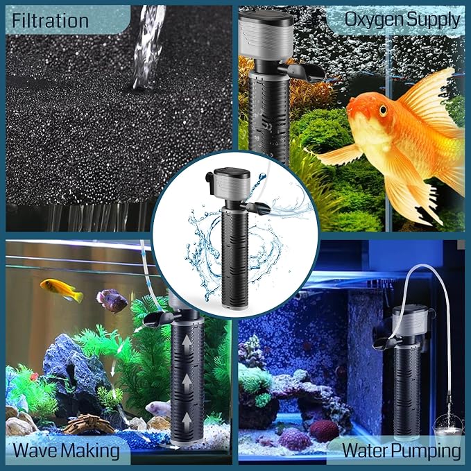 SainSmart XpertMatic 45W Aquarium Filter, Submersible Fish Tank Filter | Water Pump for Up to 220 Gallon Fish Tank, 3 Stages 792 GPH Biochemical Sponge Filter, for Aquarium Filtration/Oxygenation