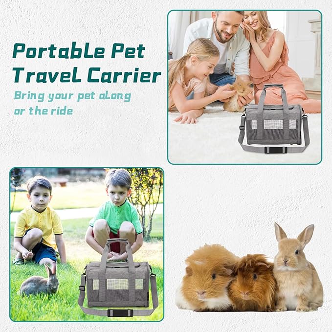 PINVNBY Small Pet Carrier, Guinea Pig Carrier, Bunny Carrier for Travel Camping Outdoor, Breathable Pet Portable Hand Bag for Hamster Rabbit Guinea Pig（Gray）