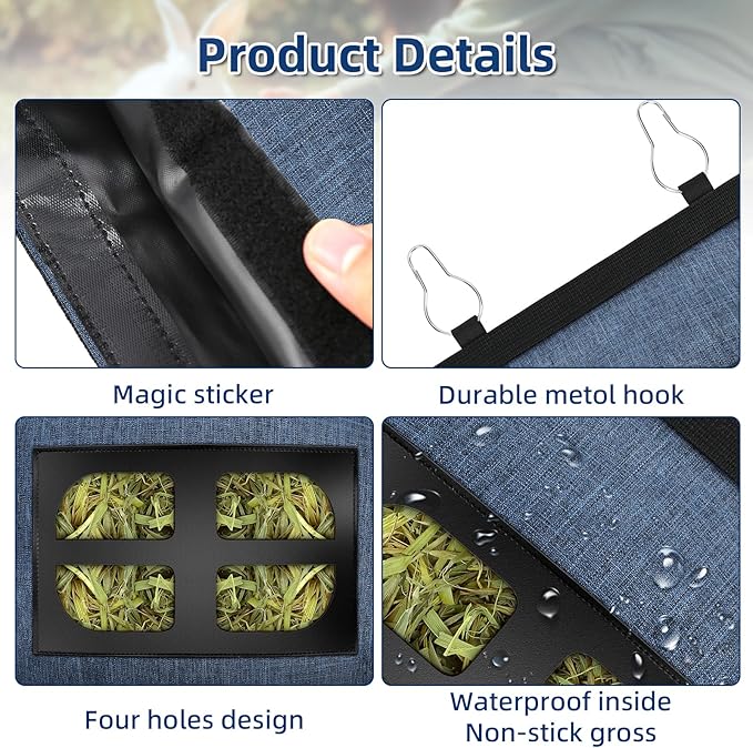 Rabbit Hay Feeder Bag Guinea Pig Hanging Hay Feeding Bag Storage Dispenser for Chinchilla Hamster Bunny Small Animal Pet