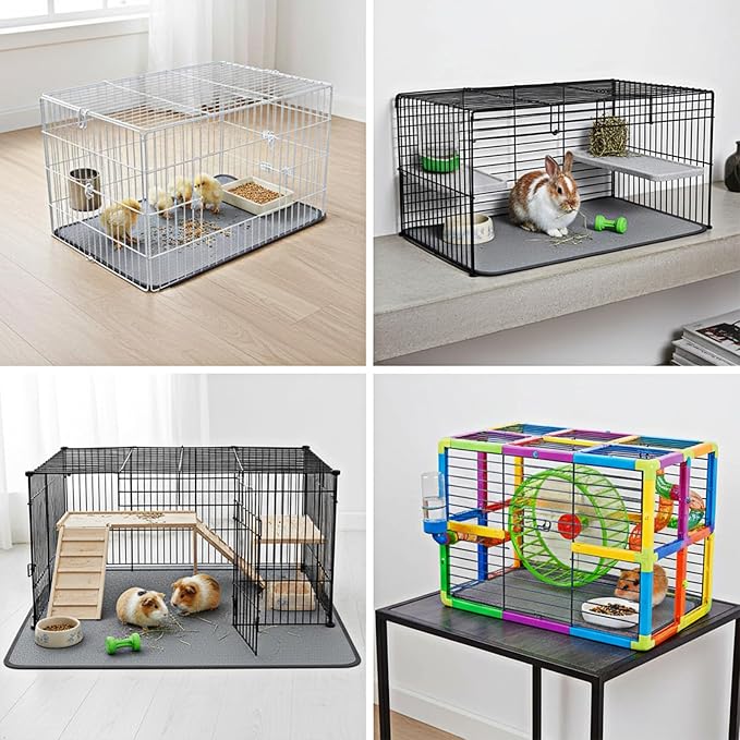 EupHHonycs 4 Pack Guinea Pig Cage Liners 16''X30'' Washable Guinea Pig Pee Pads Waterproof Reusable & Anti Slip Fleece Bedding Pads for Small Animals Bunny Rabbit Hamster, Gray