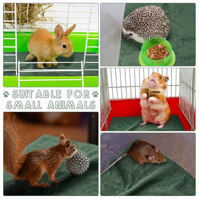VitalCozy 10 Pcs Guinea Pig Cage Liners Washable Rat Bedding for Guinea Pigs Controlling Absorbent Waterproof Pee Pads Blanket for Rabbits Hamster Small Animal Chinchilla(Grid,14x28 Inch,Dark Green)
