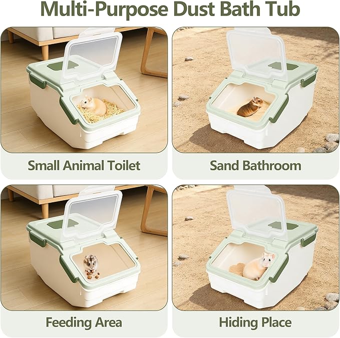 IOKHEIRA Extra Large Chinchilla Sand Bath Kit - Plastic Dust Bath House with Sand Cup & Shovel, Pet Shower Room for Hamster Hedgehog Guinea Pig Squirrel & Small Animals (Green)