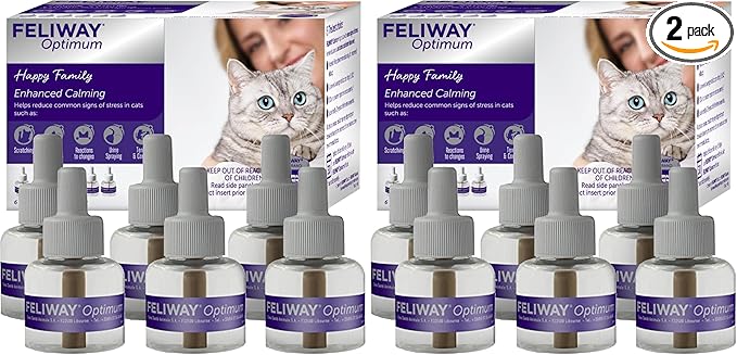 FELIWAY Optimum 30 Day Cat Calming Refills for Pheromone Diffuser,48ml Value Pack - Helps Reduce Common Signs of Stress in Cats & Kittens,Enhanced Calming,(Pack of 12)