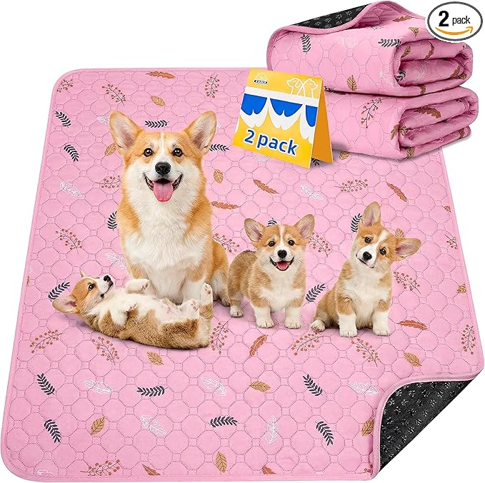Sunheir 2-Pack Extra Large Reusable Dog Mat for Floor, Dog Playpen, Non-Slip Waterproof Dog Pee Pad, Super Absorbent Washable Pee Pads for Dogs, Pet Whelping Pads, Potty Training - Pink, 36" x 41"
