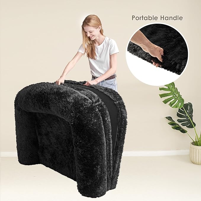 EHEYCIGA Foldable Human Dog Bed, 72"x44"x11" Orthopedic Memory Foam Human Sized Dog Bed, Waterproof Pet Bed for People, Faux Fur Pet Couch for Adult with Non-Slip Bottom, Black
