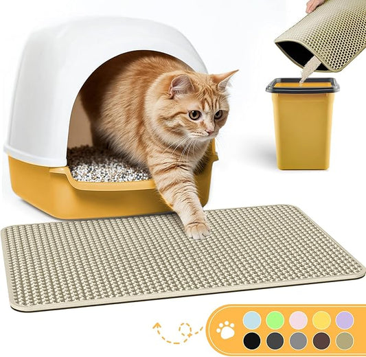 Cat Litter Mat - 30'' x 24'' Large Litter Trapping Mat, Easy to Clean Litter Box Mat, Waterproof, Urine-Proof, Non-Slip Kitty Litter Mats for Floor, Beige