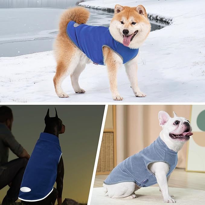 cyeollo 2 Pack Fleece Dog Sweater Pullover Dog Sweatshirt Reflective Lightweight Sweaters Pet Clothes for Small Dogs Boy Pet Apparel, Blue & Mist Blue S