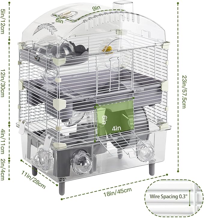 3-Tier Hamster Cage Starter Kit 18″Lx11″Wx23″H for Dwarf Hamsters Only with 2 Platforms, 3 Tube Ports, Bathtub, Food Bowl, Steps, 2 Silent Wheels, 3 Doors, House, Water Bottle