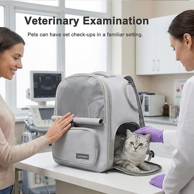 Cat Backpack Carrier Expandable, Breathable Mesh & Lockable Zippers & Shaded Curtains & Multi-Entry, Pet Backpack for Kitty Puppy Small Dogs Up to 18lbs for Travel, Hiking, Car, Vet(Light Grey)