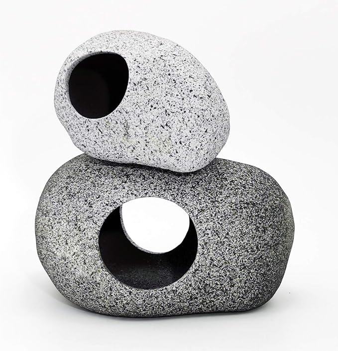 Aquarium Decorations Rock, Stackable Fish Tank Decor Cave | Shrimp Habitat, Hiding Cave, Betta Fish, Ceramic Shelters