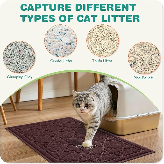 Yimobra Cat Litter Mat, Litter Trapping Waterproof Non Slip PVC Mat, Scatter Control Easy Clean for Litter Box, 47"x36", Dark Coffee