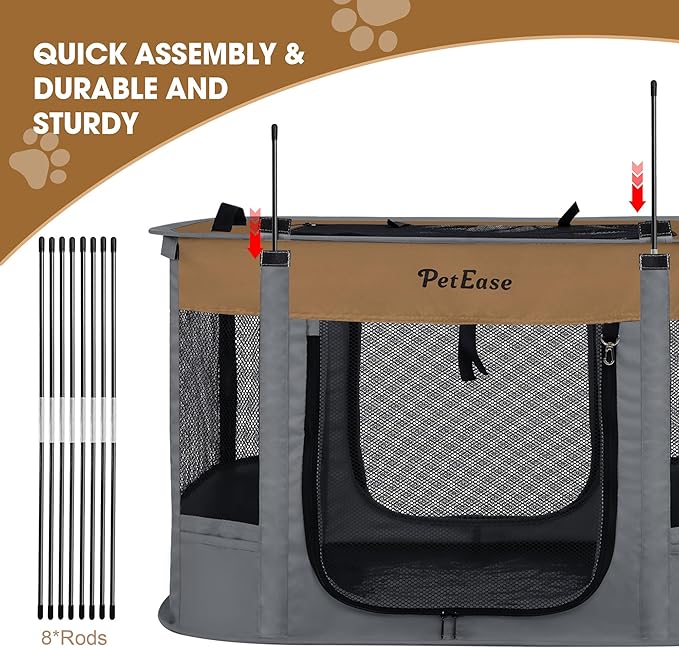 Portable Cat Playpen with Litter Box, Cat Enclosure for Camping, Cat Recovery Playpen After Surgery, Foldable Indoor Outdoor Pet Tent for Cats Rabbits Puppies (Brown)