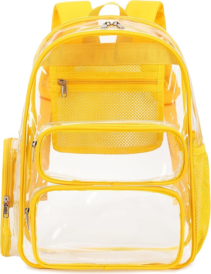 CAMTOP Clear Backpack Heavy Duty Transparent Bag See Through BookBag for Student School Work Festival Sport Travel (Yellow)