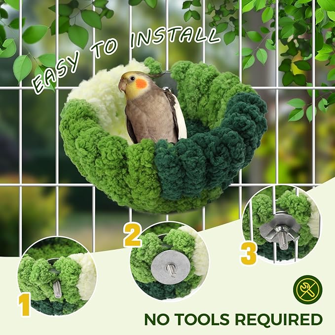 Admaison Bird Nest for Cage,Plush Hanging Bird Bed for Parakeet,Breeding Bird House for Conure,Budgie,Cockatiel,Lovebird,Canary,Finch,Hamster,Small Pets,Warm Nest(Green, L)